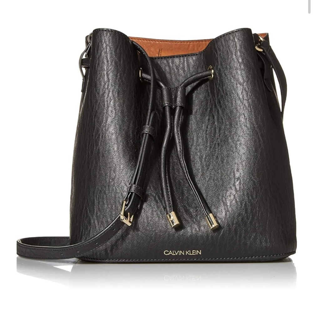 Calvin Klein Black Leather bucket shoulder bag